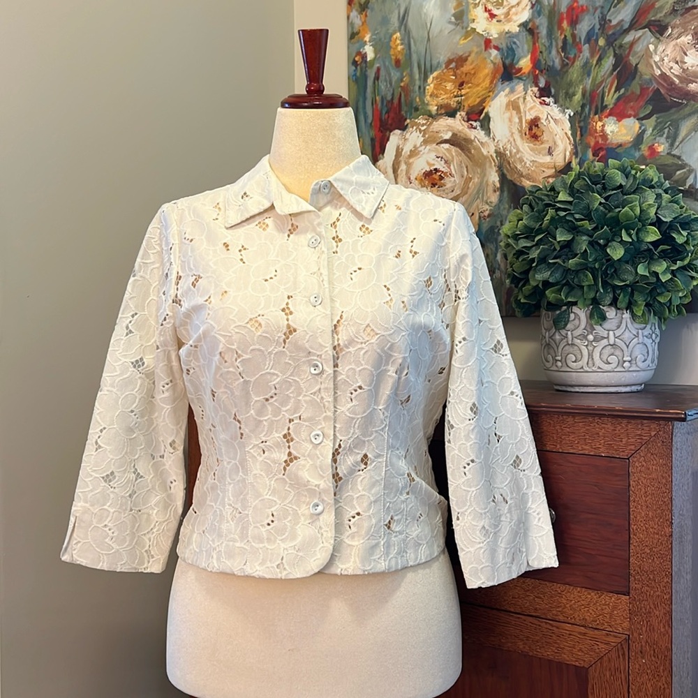 CAbi 5162 Ivory Floral Lace‎ Portrait Jacket